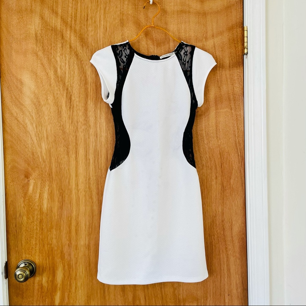 Sexy white cocktail dress w/ black lace (NastyGal)